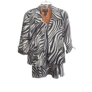 Y2K Russell Scott Brown White Animal Print Skirt Suit Embellished Sz 10